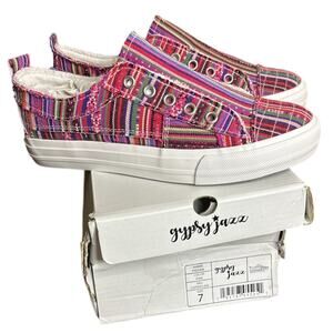Gypsy Jazz Shoes Womens 7 Pink Striped Multicolor Pull-on Pedra Sneakers NEW
